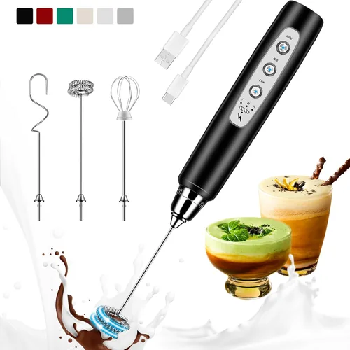 Miniatura 9 de Colarlemo Espumador de Leche de Mano Recargable con Soporte, Varita Espumadora Mezclador de Bebidas Batidor Eléctrico para Café, Desmontable con 3
