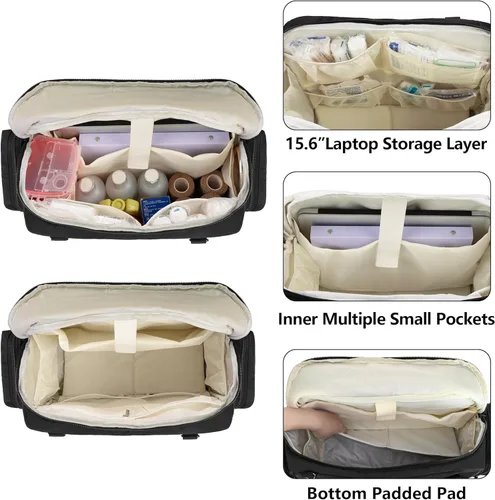 Miniatura 4 de LoDrid Bolsa de mano para enfermera con parte inferior acolchada, bolsa de enfermería para salud en el hogar, bolsa de trabajo de enfermera con Negro