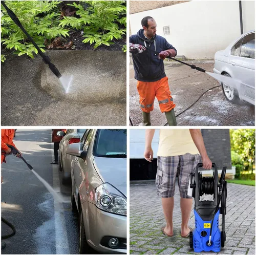Miniatura 3 de Happygrill Lavadora a presión eléctrica, 2030PSI 1.6GPM máquina pulverizadora de alta presión con manguera de 16.5 pies, cepillo de lavado, botella