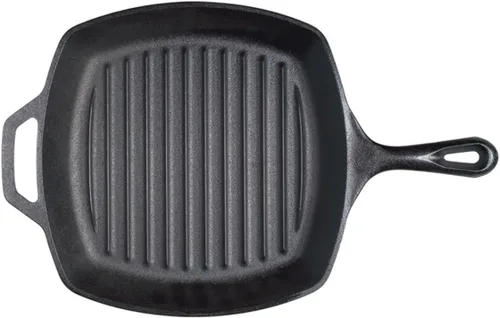Lodge L8SGP3ASHH41B - Sartén cuadrada de hierro fundido con mango de silicona roja, 10.5", 10.5 pulgadas, Negro