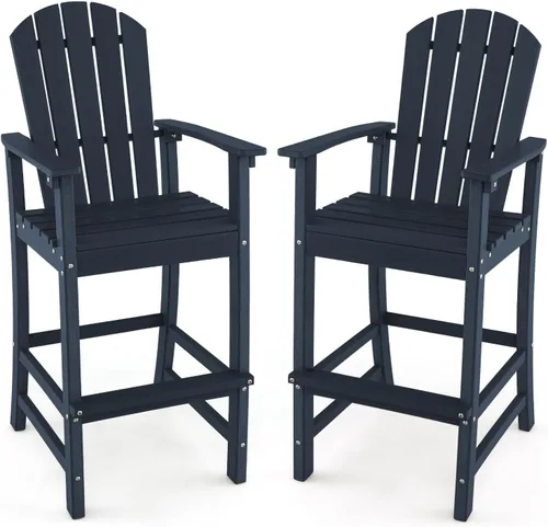 Miniatura 15 de Giantex Taburete de bar HDPE para exteriores, silla Adirondack alta con reposabrazos y reposapiés, taburete de bar de 30 pulgadas de altura de Gris