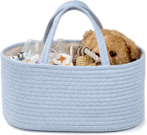 Miniatura 19 de Organizador de pañales, cesta de regalo vacía para artículos esenciales para recién nacidos, cesta de almacenamiento de bebé, elegante bolsa