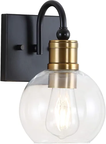 JONATHAN Y JYL3526A - Aplique de pared vintage de 1 luz color negro/latón dorado de 5.88 pulgadas, luz LED de tocador para baño, dormitorio,