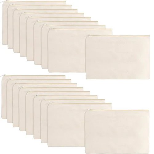 Miniatura 9 de meekoo Paquete de 16 bolsas de lona en blanco para cosméticos, bolsa de maquillaje con cremallera lisa, sublimación, manualidades DIY, bolsa de aseo