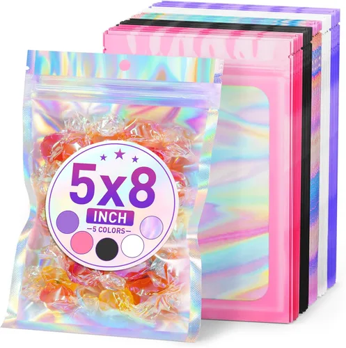 Miniatura 36 de ANZNKU 50 piezas 7 cm x 23 cm Bolsas holográficas para bolígrafos Bolsas de embalaje para bolígrafos Bolsa resellable a prueba de olores