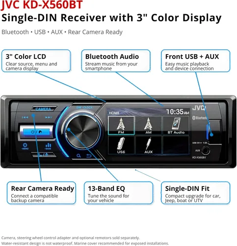 Miniatura 5 de JVC - KD-X560BT - Coche de medios digitales y receptor Bluetooth marino iPhone/Android/USB/AUX estéreo para automóvil con entrada de cámara trasera