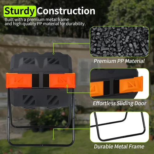 Miniatura 4 de Contenedor de compostaje para exteriores de 43 galones, compostador de doble cámara, contenedor de compostaje resistente para jardín, cocina, patio