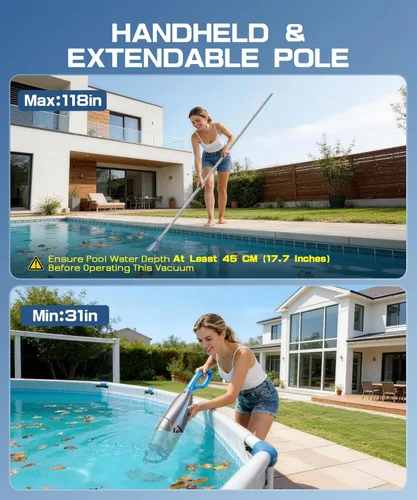 Miniatura 7 de UIRWAY V3 - Aspiradora de piscina para piscinas sobre el suelo, succión mejorada de 26.5 GPM de alta potencia, limpiador de mano inalámbrico IPX8, 2