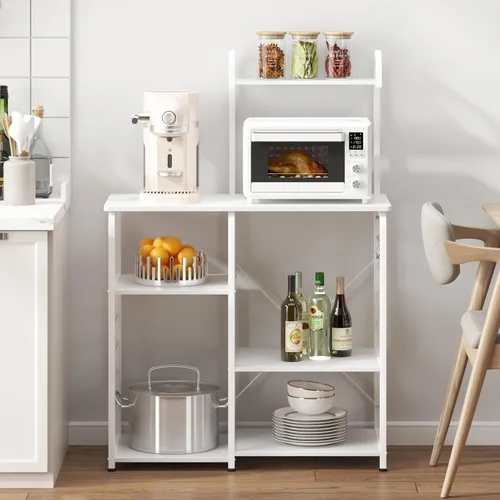 Miniatura 6 de DlandHome Soporte de microondas para cocina, soporte de carrito de microondas de 35.4 pulgadas, almacenamiento de utilidad de cocina de 3 niveles x