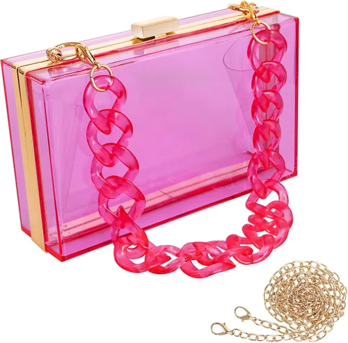 Miniatura 21 de WJCD - Bolso de mano de acrílico transparente para mujer, bolso de hombro con correa de cadena de dorada desmontable Premium Acrylic, Stadium