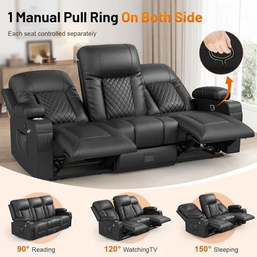 Miniatura 5 de FURNIMAT Sofá reclinable biplaza, sofá reclinable doble de 3 plazas con consola abatible, moderno sofá biplaza de cuero PU para sala de estar/casa