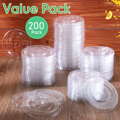 Miniatura 5 de 200 tapas planas transparentes desechables de plástico PET con ranura para pajilla, se adapta a tazas de 12, 16, 20 onzas y 24 onzas para café
