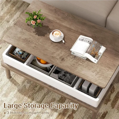 Miniatura 4 de Shintenchi Mesa auxiliar, mesa de centro elevable con compartimento oculto, mesa de comedor de mesa elevada, mesa central elevadora para sala