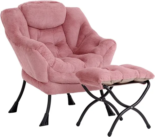Miniatura 22 de LITA - Silla perezosa con otomana, sofá tapizado de ocio moderno de acento, silla de lectura contemporánea de salón con reposabrazos y bolsillo