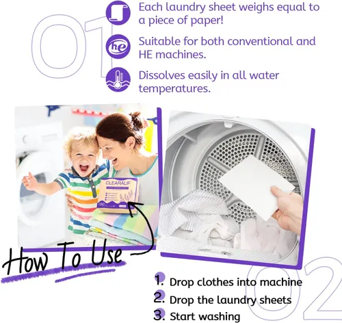Miniatura 6 de CLEARALIF Hojas de detergente para ropa, lavanda, hasta 480 cargas, ideal para viajes, apartamentos, dormitorios, tiras de detergente para ropa