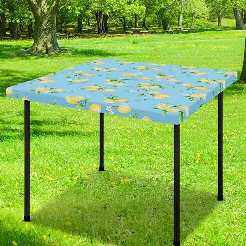Miniatura 28 de Smiry Mantel cuadrado para mesa de pícnic, impermeable, elástico, ajustable, para campamento, protector de vinilo con parte trasera de franela Beige