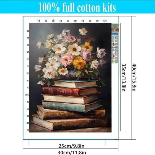 Miniatura 3 de Kits de punto de cruz estampado para adultos - Kits de bordado de flores de libro para principiantes adultos, 11 CT patrones dimensiones kits