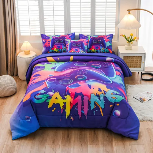 Miniatura 10 de Aimuan - Juego de ropa de cama para jugadores, conjuntos de edredón 3D con mando de juego para niños, botones de acción, controlador de juego Negro