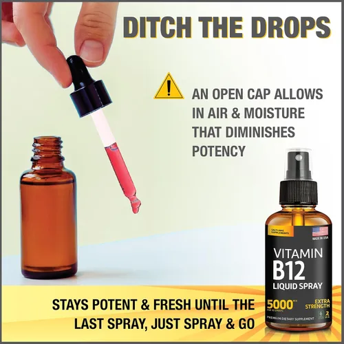 Miniatura 8 de Paquete de 2 – Spray líquido B12 de 5000 mcg – Vitamina B12 sublingual – Spray de vitamina B12 vegano – Metilcobalamina Vitamina B12 líquido que
