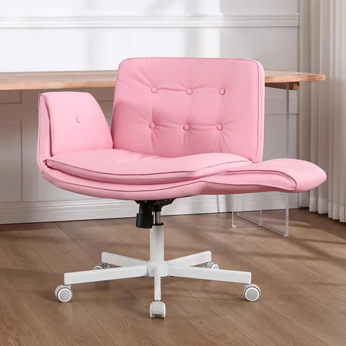 Miniatura 11 de amseatec Silla de oficina entrecruzada, silla de tocador de piel sintética con reposabrazos ajustables de 5 niveles y giratorio, silla ergonómica