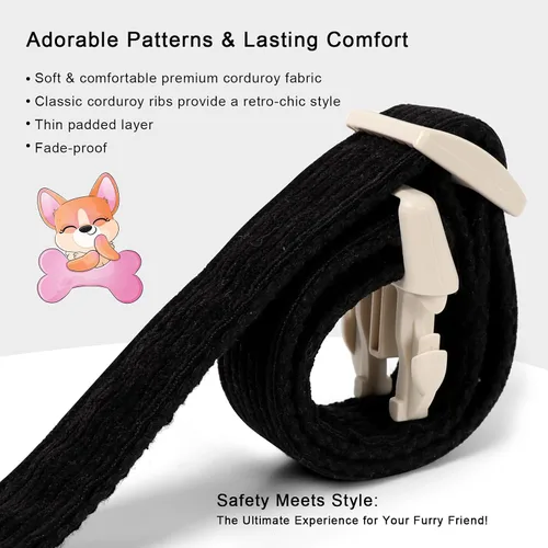 Miniatura 4 de Lindo Collar de Corduroy para Perro - Collar Ajustable Negro para Perros Pequeños de 4-10lbs, Resistente al Desvanecimiento con Cierre Seguro