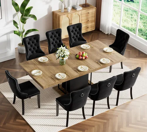 Miniatura 121 de Juego de mesa de comedor extensible marrón de 63 a 78.74 pulgadas para 4, juego de mesa de comedor de 5 piezas con 4 sillas, mesa de cocina