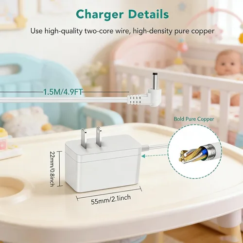 Miniatura 5 de Lnauy Adaptador de corriente para monitor de bebé de video Babysense compatible con el cargador de monitor Babysense HDS2