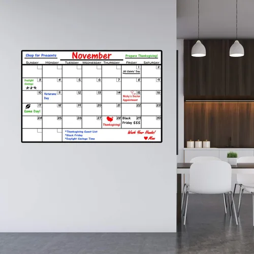 Miniatura 2 de VWAQ Calcomanía de pared con calendario de borrado en seco con marcadores, pizarra blanca para despegar y pegar, DRV1