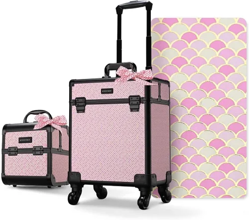Miniatura 58 de BYOOTIQUE estuche rodante para maquillaje 4 en 1, con cerradura, maletín tipo trolley para cosméticos, con 4 ruedas extraíbles, organizador de viaje