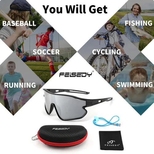 Miniatura 5 de FEISEDY Gafas de sol unisex para jóvenes, gafas de sol de béisbol y tenis, UV400 deportivas para niños y niñas, pantallas de ciclismo B4064