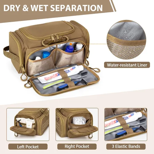Miniatura 2 de Neceser táctico para hombres, bolsa de higiene colgante, kit organizador de viaje para afeitarse, artículos esenciales de ducha y artículos de aseo