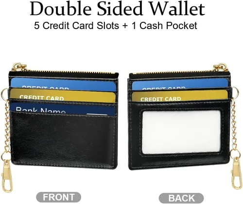 Miniatura 40 de URAQT Cartera para tarjetas de crédito, cartera minimalista de cuero delgado con cremallera, mini protector de tarjeta de crédito, llavero bolsillo
