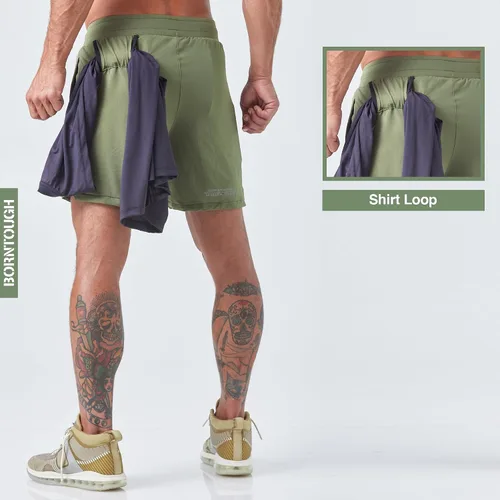 Miniatura 3 de Born Tough Pantalones cortos de entrenamiento de gimnasio para hombre, entrepierna de 7 pulgadas, pantalones cortos de culturismo atléticos