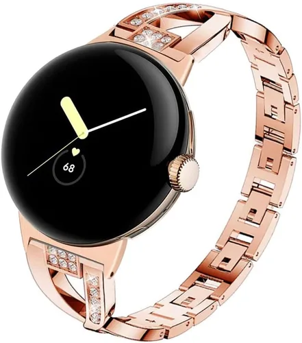 Miniatura 7 de Correa compatible con Google Pixel Watch – Cadena de repuesto de metal para mujer, pulsera de joyería brillante con diamantes de imitación