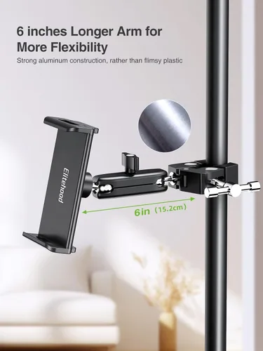 Miniatura 2 de elitehood Soporte de metal para iPad para soporte de micrófono, soporte de micrófono ajustable de 360°, soporte de iPad de aluminio para soporte