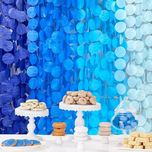 PinkBlume Decoraciones de Fiesta Azules de 205 Pies Degradado Azul Marino Círculo Punto Telón de Fondo Serpentina Real Papel de Seda Lunares Azul