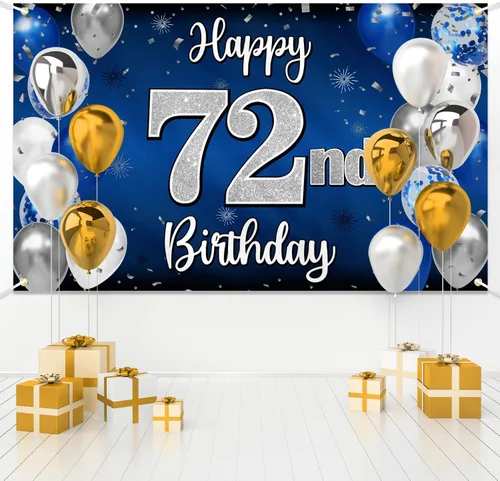 Miniatura 217 de Decoración de feliz cumpleaños 35, globo azul y plateado de 35 años, cartel grande de telón de fondo de cumpleaños, suministros para fiesta de 35th