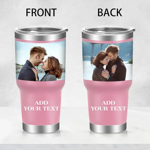 Miniatura 4 de Vaso de fotos personalizado de 30 onzas con tapa y pajita, tazas de café de acero inoxidable personalizadas, taza de viaje con nombre de imagen