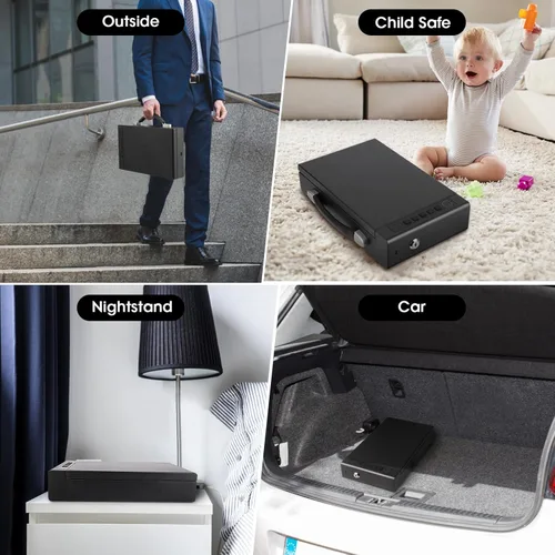 Miniatura 5 de Caja fuerte biométrica para pistola de huellas dactilares, 3 métodos de acceso rápido, con huella dactilar/PIN digital/llave, adecuado para armarios