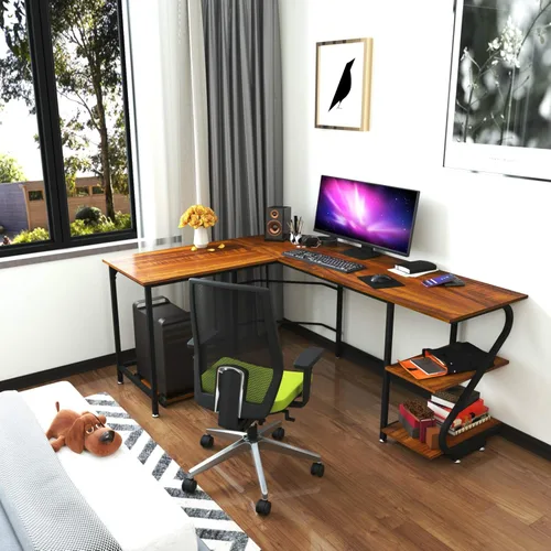Miniatura 4 de Weehom Escritorio reversible en forma de L con estantes, escritorio de esquina grande para computadora de juegos para oficina en casa, estación