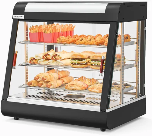 Miniatura 10 de ROVSUN Calentador de alimentos de 48 pulgadas, calentador de pizza de 3 niveles, calentador de pretzel con estantes ajustables LED extraíbles Negro
