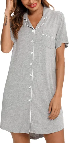 Miniatura 73 de Samring Camisón de pijama para mujer, manga corta/larga, con botones, camisón para dormir, camisón para novio, talla XXL