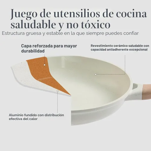 Miniatura 4 de USELUCK Juego de ollas y sartenes, juego de utensilios de cocina de cerámica antiadherente, 22 piezas, antiadherentes, juegos de cocina, cacerola