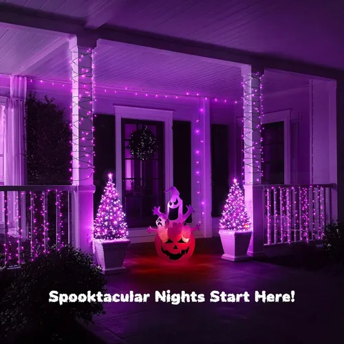 Miniatura 7 de WBao - Cadena de luces LED para Halloween de 300 luces, 108 pies, luces LED súper brillantes con certificación UL, 8 modos de iluminación