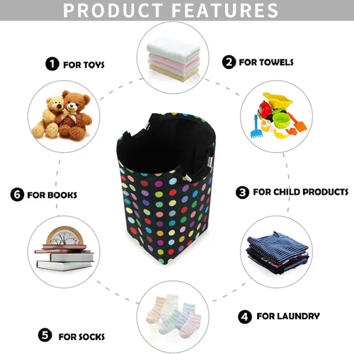 Miniatura 4 de visesunny Coloful - Cesta de colada grande con asa plegable y duradera, cesta de ropa, bolsa de lavandería, cubo de juguete para baño, dormitorio