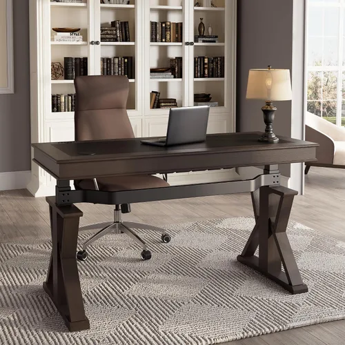 Miniatura 4 de EUREKA ERGONOMIC Escritorio de pie de cuero, escritorio ejecutivo de 1.52 m con cajones, escritorio moderno de pie y sentado con patas en forma de X