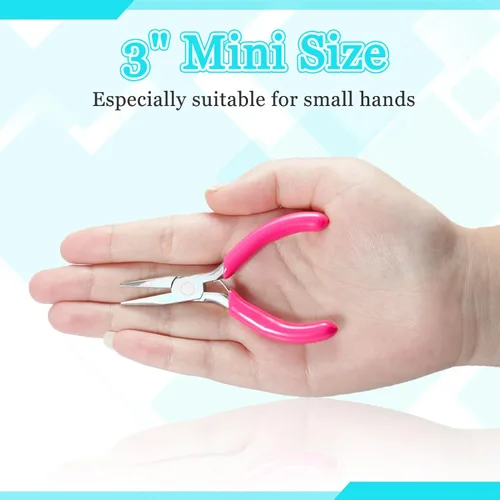 Miniatura 5 de SPEEDWOX Mini Alicates de Punta Larga de 3" Punta de Cadena con Mango de PVC Rosa para Fabricación de Joyas, Envoltura de Alambre, Cuentas