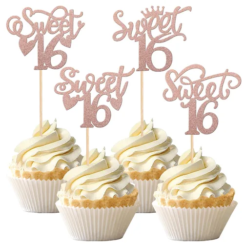 Miniatura 17 de 1 pieza de decoración de pastel de 16 años con purpurina de luna y estrella de luna feliz 16 cumpleaños, decoración para tartas de cumpleaños de 16