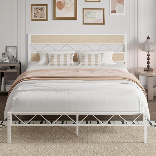 Miniatura 11 de VECELO Base de cama tamaño individual con cabecero, plataforma resistente con soporte de listones de metal, no necesita somier, fácil montaje, negro