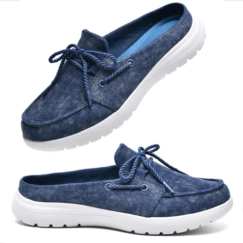 Miniatura 9 de Buyrew Pantuflas para mujer, cómodas, de lona de punto, con soporte de arco, transpirables, pantuflas de casa